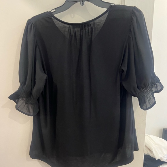 LOFT Black Short Sleeve Blouse with Buttons - Picture 3 of 3